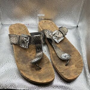 Stuart Weitzman Silver and Brown Sandals